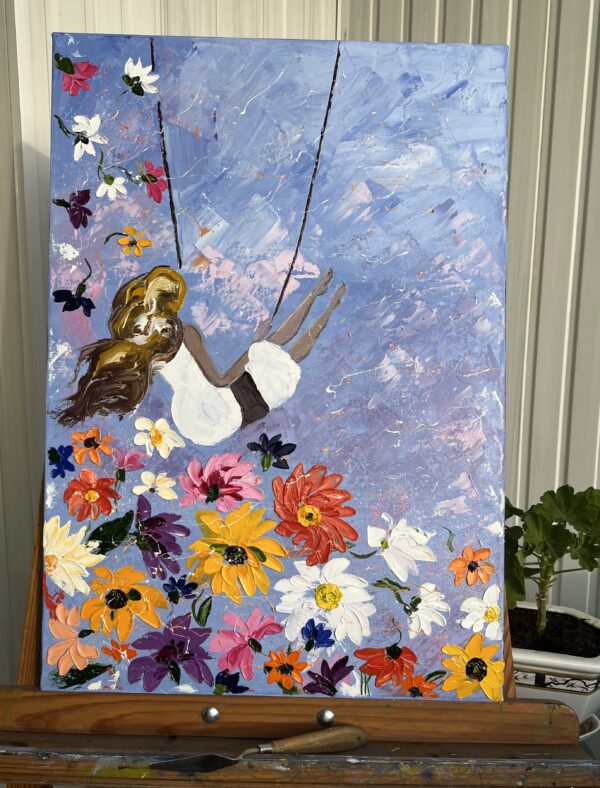 Woman Painting Daisy Original Art Chamomile Oil impasto Girl Artwork - Image 5