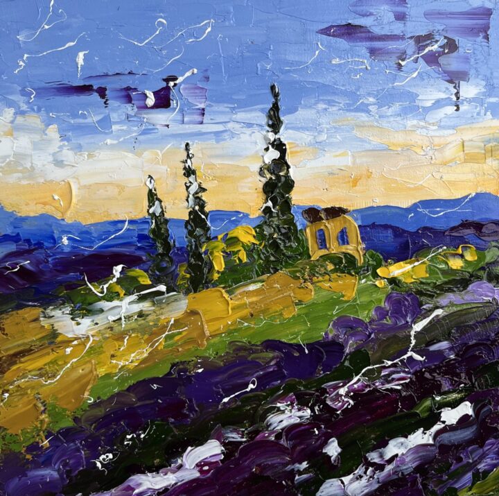 Provence French Countryside Lavender Field oil impasto painting