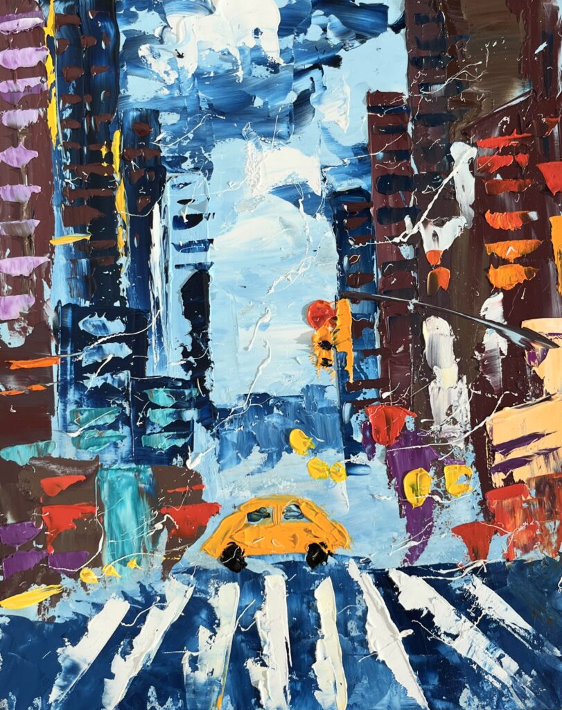 NYC Yellow Taxi original oil impasto painting