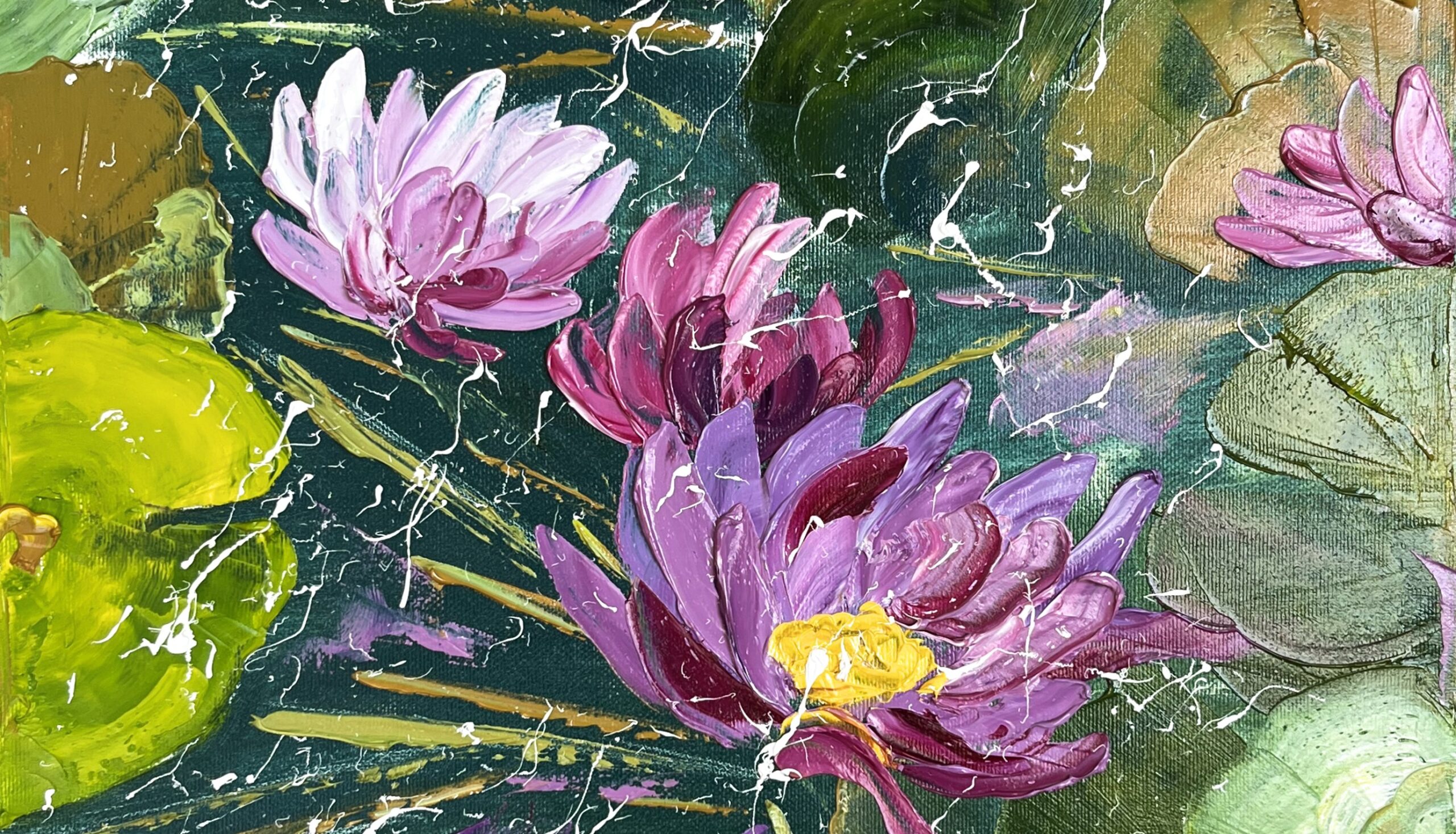 Water Lily Original Oil Impasto Painting - Halyna Kirichenko Art