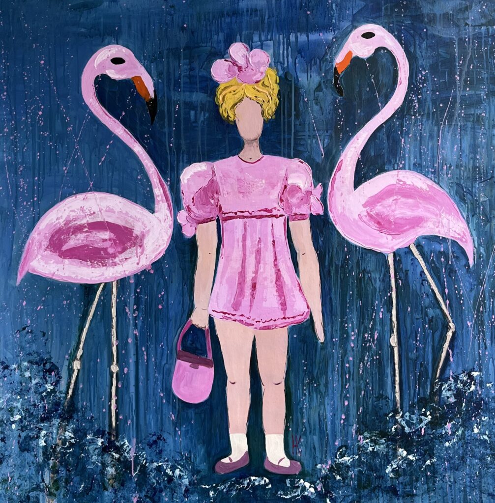 Girl Flamingo original painting