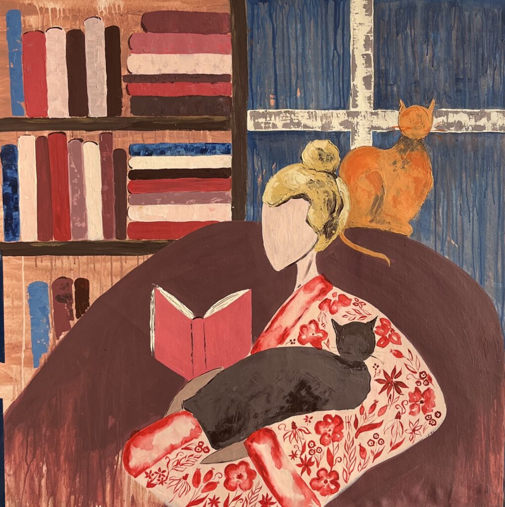 Woman cat original painting