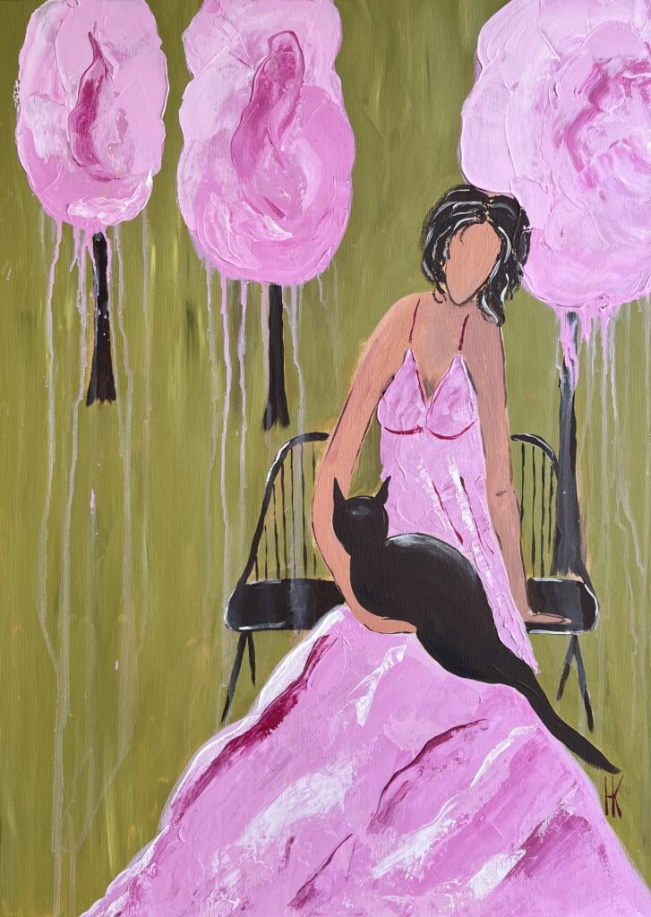 woman cat original painting