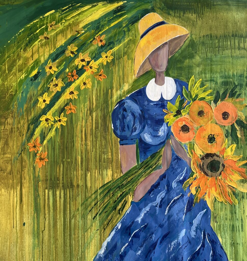 woman with sunflowers original painting