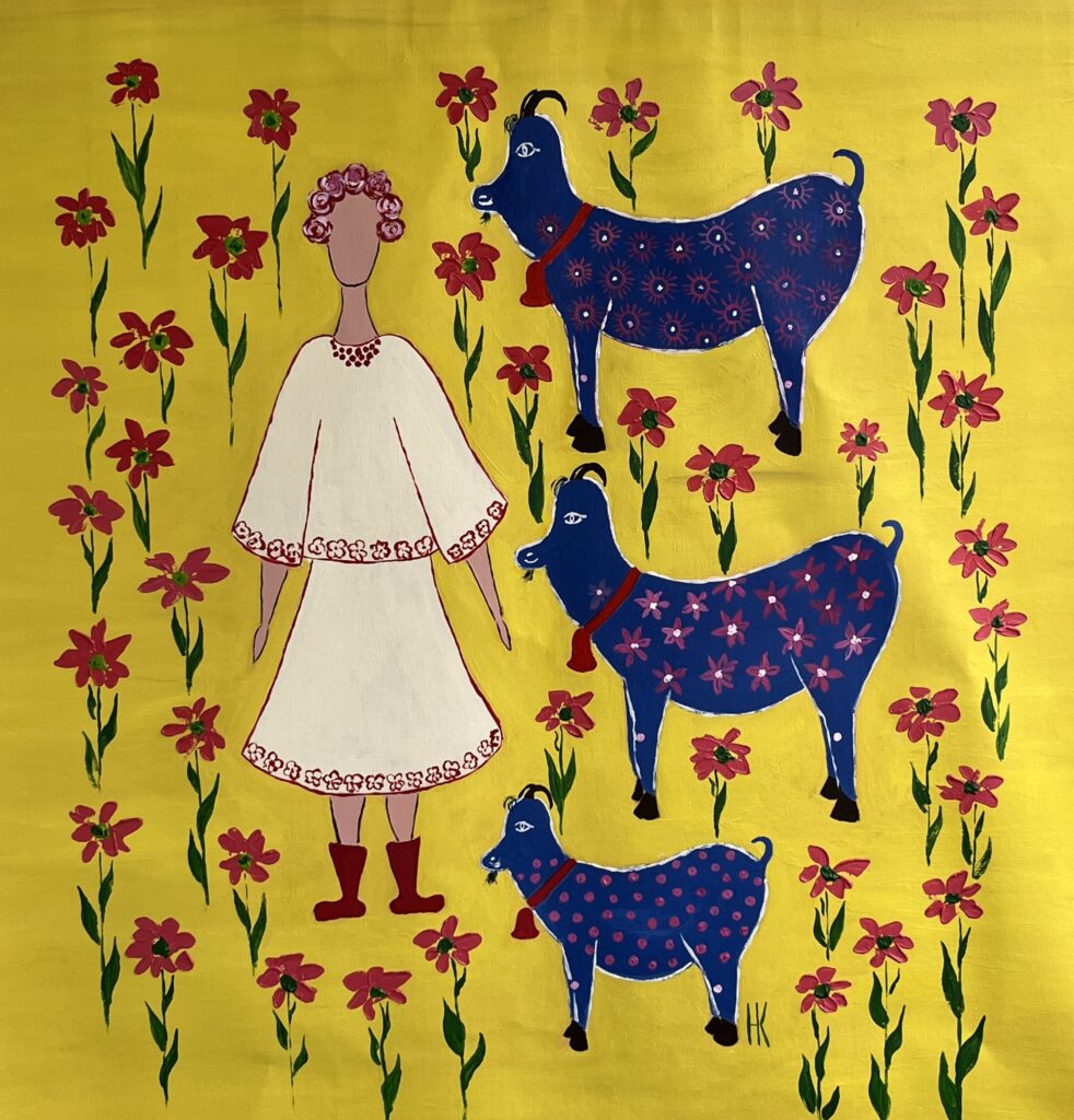 woman goats original painting