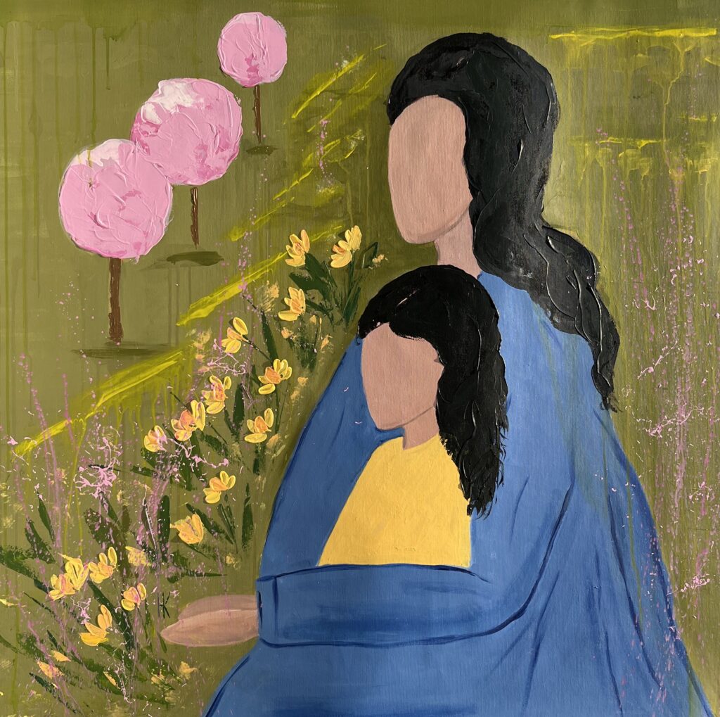 mother daughter original painting on canvas